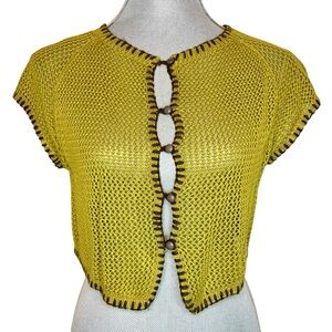 CIDER Chartreuse Knit Crop Cardigan